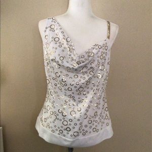 Time and a half. White w Gold Asymetric Top. L.